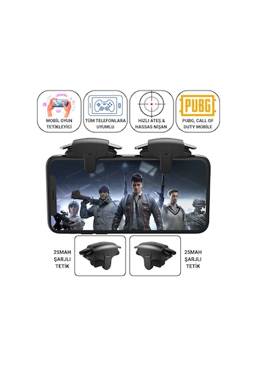 Polham Tüm Telefonlara Uygun Pubg Ve Call Of Duty Uyumlu Şarjlı Oyun Tetiği Hızlı Ateş Ve Hassas Nişan
