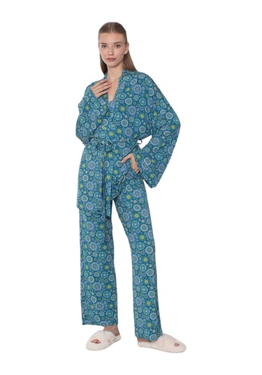 Limissi Viskon Desenli Pijama Yakımı Yeşil