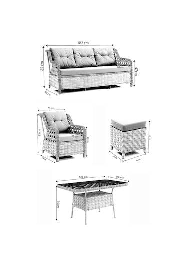 Evdemo Eren Rattan Puflu Bahçe Balkon Takımı 3+1+1 Antrasit