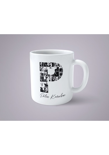 Kişiye Özel İsimli Atatürk Resimleri İle Bezenmiş P Harfi Baskılı Kupa Bardak