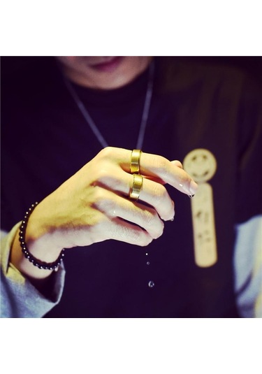 Siyah Basit Unisex Aşıklar Paslanmaz Çelik Ayna Parmak Yüzük Takı Hediyeler Siyah