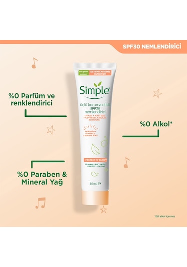 Simple Protect & Glow SPF 30 Nemlendirici Bakım Kremi 40 ML