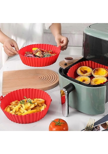 Air Fryer İçin Silikon Tencere Tekrar Kullanılabilir Pişirme Tepsisi Tava Airfryer Kaplamaları Sepet Kase Kap Şekil Koruyucu Kalıp Fırın Aksesuarları 2 Adet 14 Cm Mavi Çok Renkli