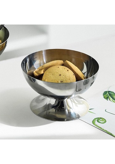 Homyl Paslanmaz Çelik Dondurma Fincan Tatlı Parti Bebek 6cm Gümüş