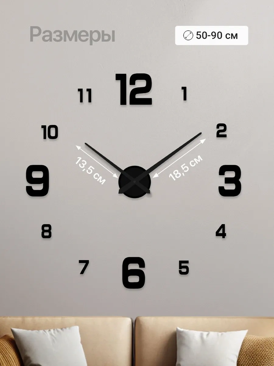 Artclock Duvara Monte Edilebilen Büyük Rakamlı Dekoratif 3d Duvar Saatleri. 200135859 Siyah