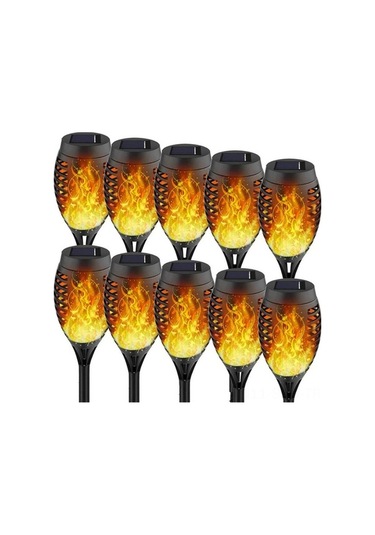 Besthome1 Güneş Enerjili 12 Led Alevli Fener, Otomatik Algılayıcı Çimen Işığı, Bahçe Dekorasyonu