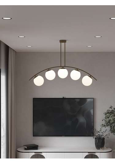 Lal Modern Eskitme 5 Li Beyaz Cam Küre Avize Yay Formlu