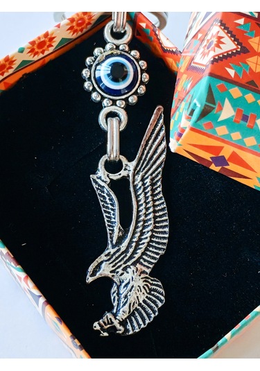 Moncuk Design Nazar Boncuklu Kartal Figürlü Metal Anahtarlık