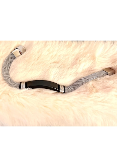 Silver-siyah Hasır Hafif Kordonlu Çelik Bileklik 22 Cm Gümüş - Siyah