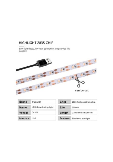 Pazly Yetiştirme Usb Tohumları Geniş Spektrumlu Şerit Sera Phyto Led Lamba İç Dc Çiçek Çadırı Bitki 5v 3m 2m 1m Qc 5m Waterproof
