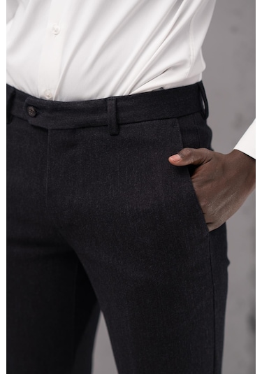 Ecer Regular Fit Düz Kalın Kışlık Gabardin Yan Cepli Pantolon Lacivert