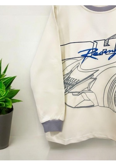 Erkek Çocuk Racing Sweatshirt-14666 Krem