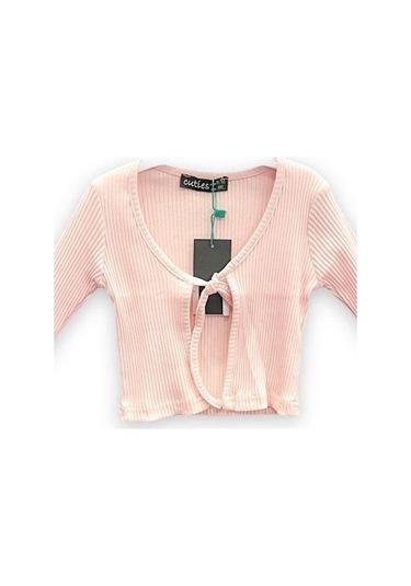 Kız Çocuk Pamuklu Kaşkorse Bağlamalı İnce Hırka-11739 Pudra