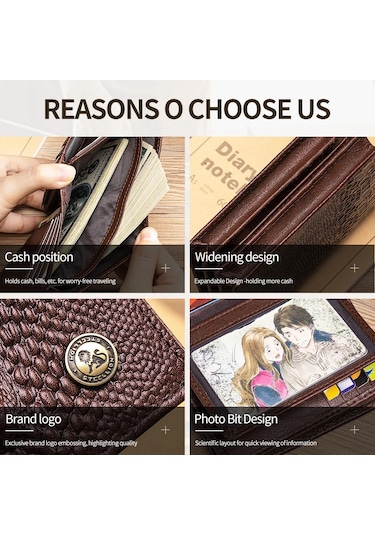 Timsah Desenli Erkek Hakiki Deri Cüzdan, Fotoğraf Albümü Yuvası İle Retro Büyük 91650-black Siyah
