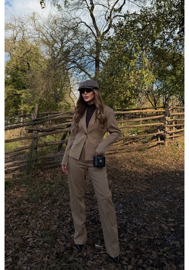 Camel Tek Düğmeli Ceket Pantolon Takım - 9480 Camel