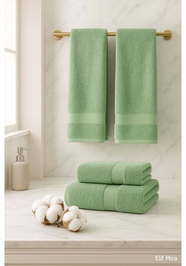 4 Lü Banyo Havlusu Seti %100 Pamuklu 70x140 Cm Pleasure Yeşil-yeşil