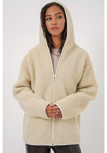 Gabria Kapüşonlu Fermuarlı Hırka Taş