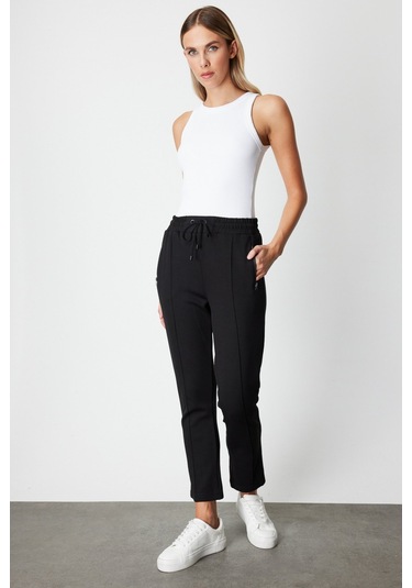 On Kadın Fermuar Cepli Dar Paça Eşofman Altı 66914 Siyah Siyah