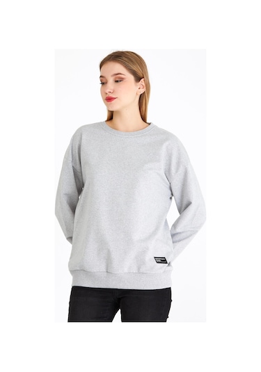 Comeor Kadın Gri Basic Bisiklet Yaka Regular Fit Rahat Sweatshirt 001