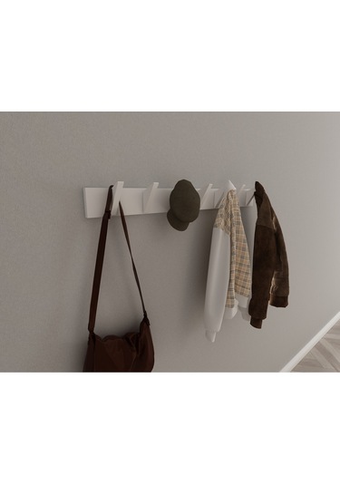 Hepsi3boyutlu Modern Duvar & Kapı Kanca Askılık - 7 Adet Beyaz Kanca Askılık - Model No : 5 Beyaz