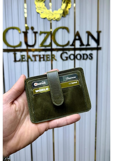 Cüzcan Jorvik Patlı Hakiki Deri Premium Kartlık Kişiye Özel İsim Baskılı Antik Yeşil