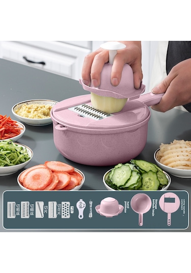 Hombey Pembe 9 Parça Ev Kullanıma Çok Fonksiyonlu Mutfak Aleti: Patates Dilimleyici, Işkırap Makinesi Ve Dilimleme Aracı Ekonomik Paket