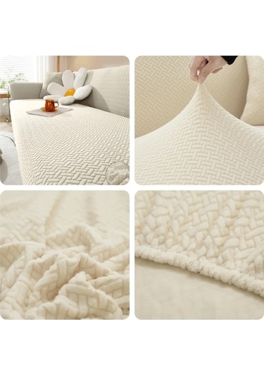 Upmall Tuğla Desen Koltuk Örtüsü Çekyat Kılıfı 3 Kişilik Krem