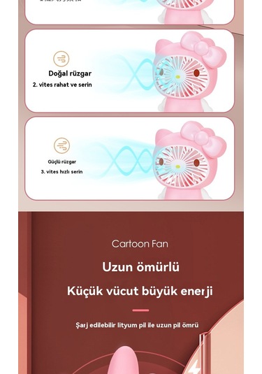 Aurora Çocuk El Masaüstübüyük Fanşarj Edilebilir Karikatür Fan Oyuncak Beyaz