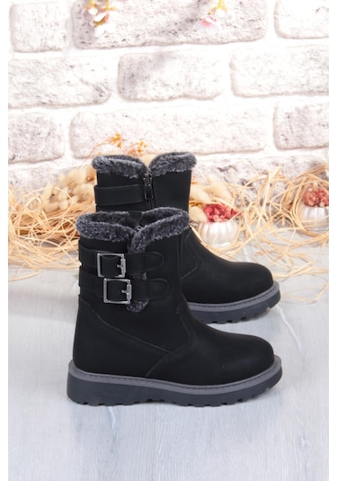 Fort Cool Buckle Anatomik Sıcak Astar Kaymaz Taban Kız Çocuk Çizme Siyah