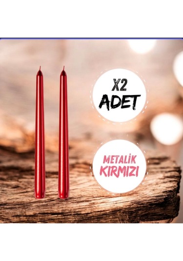 Denic 2 li Metalik Kırmızı  Şamdan Mum Konik Mum