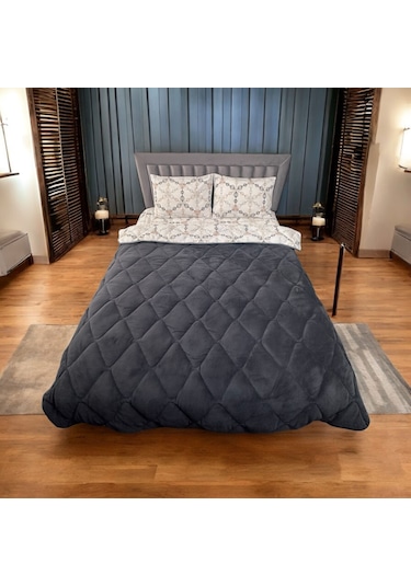 Wellsfot Yorgan Çift Kişilik Uyku Seti & Lastikli Çarşaflı Antrasit - Gri