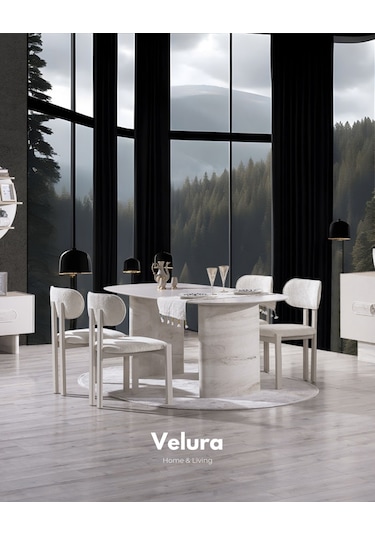 Moon Yemek Odası Takımı Yemek Masası + 4 Adet Sandalye Kırık Beyaz