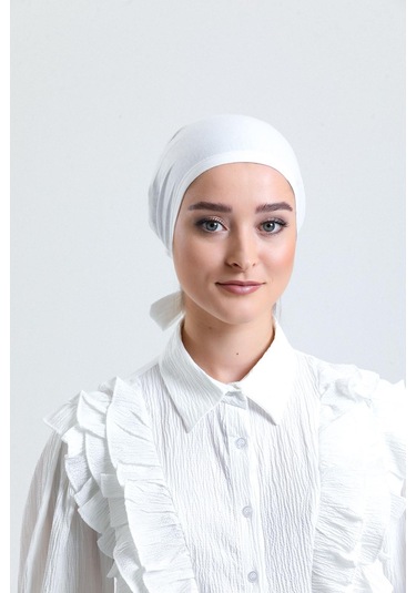 Krem Arkadan Bağlamalı Tesettür Bone Penye Kumaş Düz Bone 1011 40 Krem