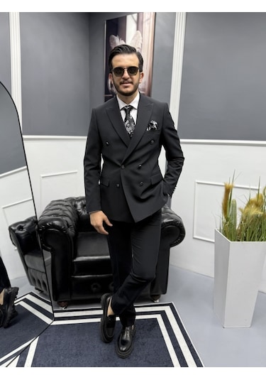 Avni Ceylan Milano Doppio Stil Kruvaze Takım Elbise Siyah