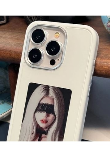 iPhone 13/14/15/Pro/Pro Max Uyumlu Kişiselleştirilebilir Nfc Görsel Fotoğraf Yansıtmalı Ekranlı Telefon Kılıfı Beyaz