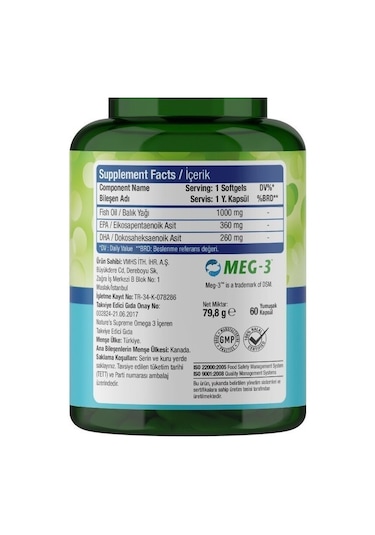 Natures Supreme Omega 3 1000 Mg 60 Kapsül Aromasiz