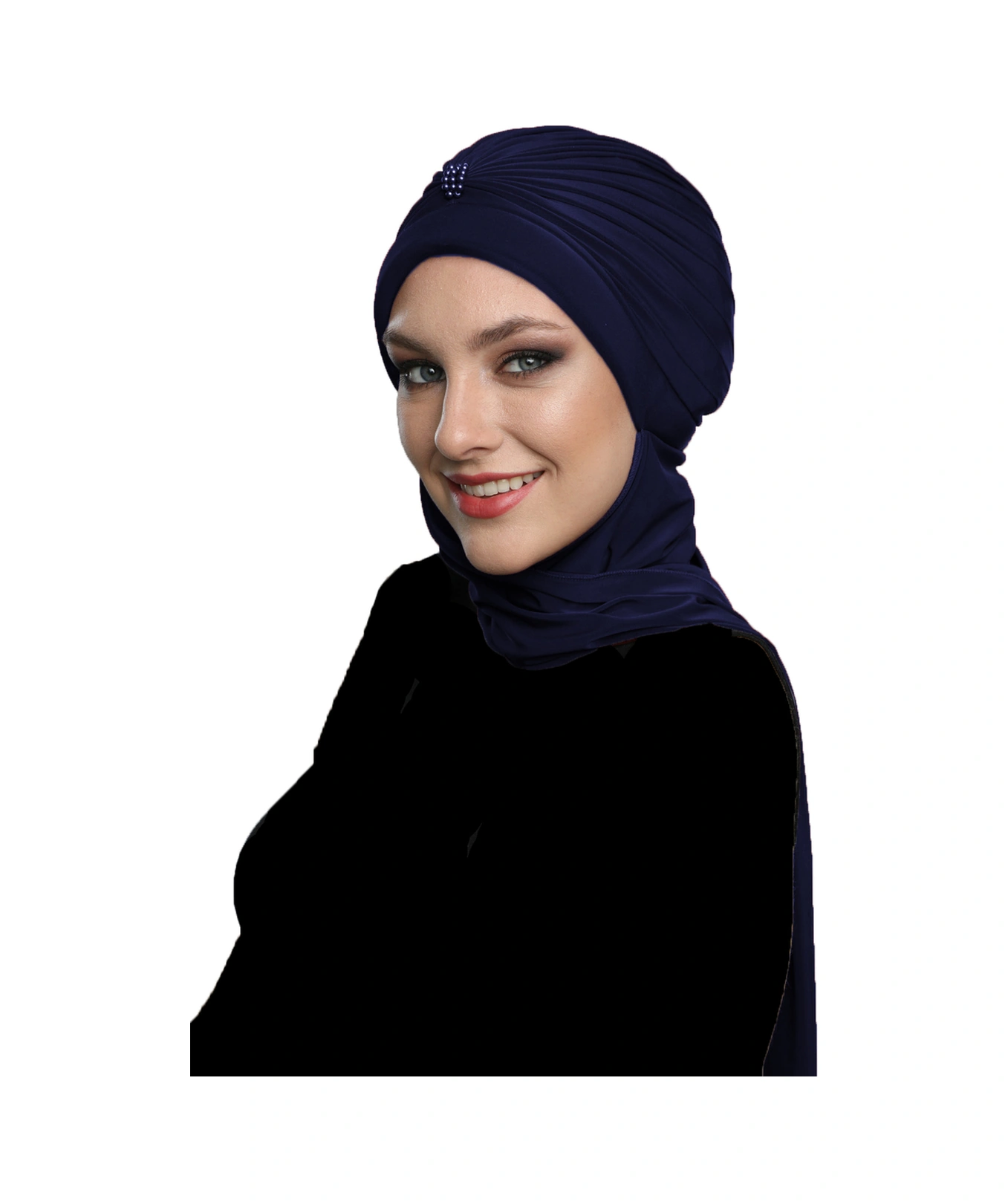 Incili Atkılı El Işi Inci Işlemeli Lacivert Hazır Türban Tesettür Bone Lacivert