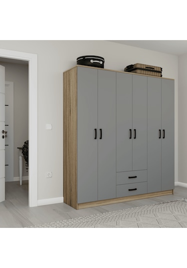 Yaman Luna-keçe 6 Kapaklı 2 Çekmeceli Gardırop Luna