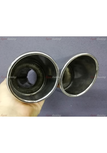Yuvarlak Eğik Ağız 90mm Çift Çıkış Egzoz Ucu. Paslanmaz Krom
