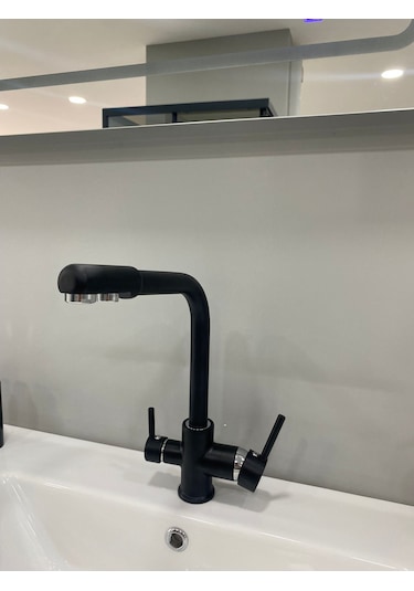 Armour Armatür Arıtmalı Arıtıcılı 3 Yollu Eviye Musluğu Mutfak Bataryası Siyah