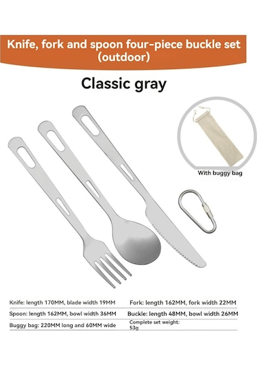 Ranyeek Titanium Yemek Ünitesi - Çatal, Kaşık, Bıçak Seti Outdoor Kamp İçin Taşınabilir Hafif Ve Dayanıklı Malzeme Gümüş