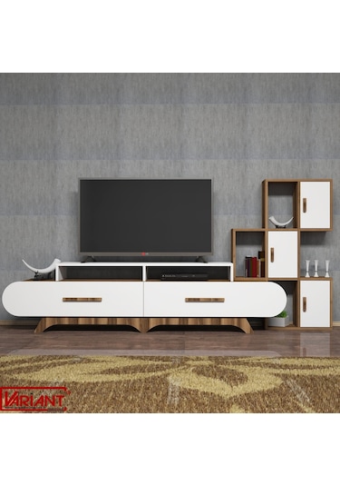Variant Flora Duvar Raflı Tv Ünitesi Ceviz - Beyaz