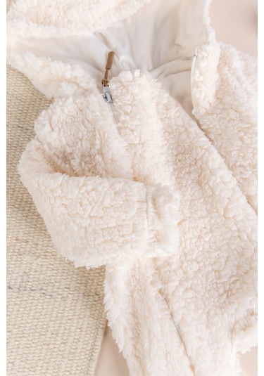 Kapüşonlu Ayıcık Fiğürlü Welsoft Peluş Kışlık Kız/erkek Bebek Tulum Krem