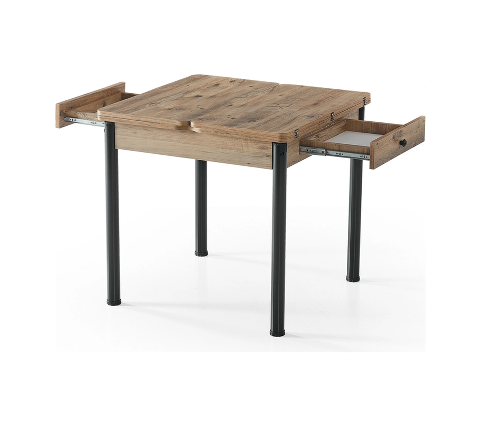 Dengema Neva 20 Masa Takımı Açılır Kapanır Masa, 4 Sandalyeli, Atlantik/siyah, Ceviz Ahşap Detaylı Ceviz