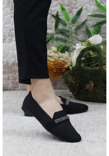 Mehmet Mete 9532 Fashion Taşlı Kadın Babet Sıyah