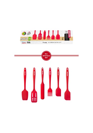 Silikon Mutfak Seti 6 Lı, Isıya Dayanıklı Yanmaz Yapışmaz Silikon Spatula Seti 6 Parça Kırmızı