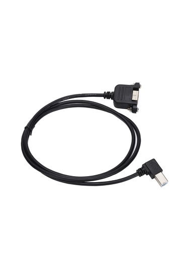 Mufunye Usb-b Ertirici Kablosu 90 Derece Dik Açı, Vidalı Kilitle, Usb-b Erkek'den Dişi'ye, 1m Siyah, Endüstriyel Güvenilir Bağlantı