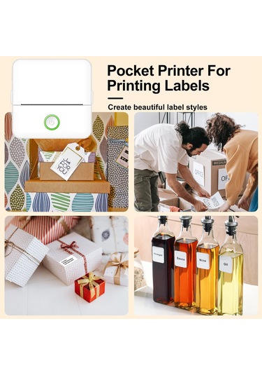 Skycity Küçük Boy Bluetooth Termal Yazıcı - Hata Notları, Etiketler, Fotoğraflar İçin 200dpı, Mürekkezsiz, Beyaz 1 Adet Kağıt İle