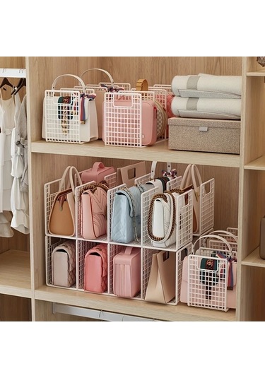 Fochsia Beyaz 3 Katlı Metal Çanta Ve Aksesuar Depolama Askılı Raf Ve Çekmeceli Stackable Düzenleyici Ahşap