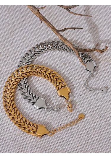 Altın Eetit Su Geçirmez Paslanmaz Çelik Küba Zincir Geniş Bilezik Bileklik Bildirimi Metal Cilalı 18k Pvd Kaplama Şık Takı Hediye